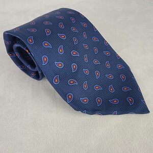 Lauren Ralph Lauren Navy Blue Silk Paisley Necktie Hand Finished Made in USA